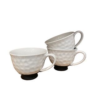 Set 3 Farmhouse Mugs w Handles Speckled White Black Base Tea Coffee
